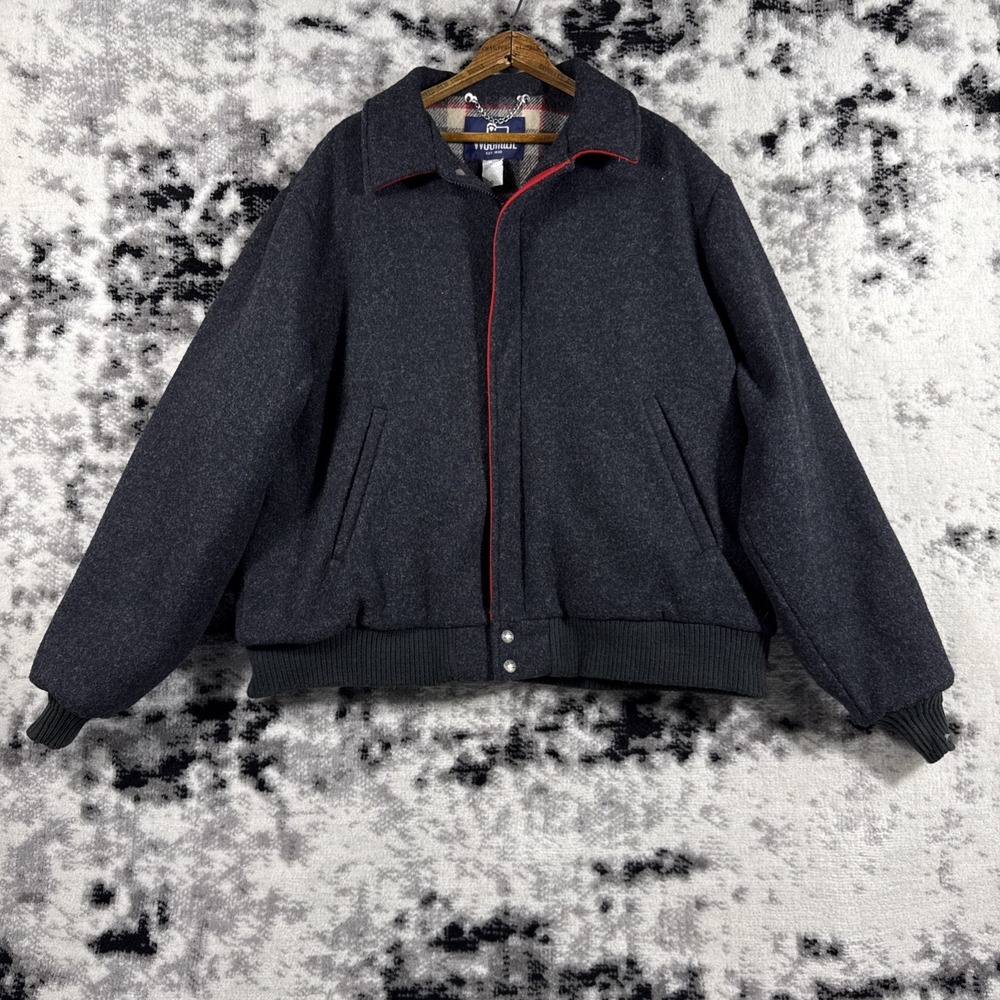 Vintage Woolrich Jacket Mens Size Extra Large Gray Full Zip Lined Pockets Bomber